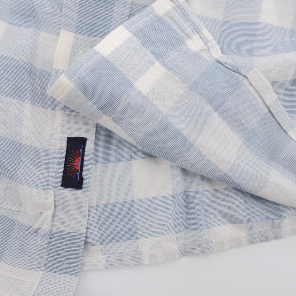 Faherty Linen Blend Gingham Plaid Button Down Shi… - image 3